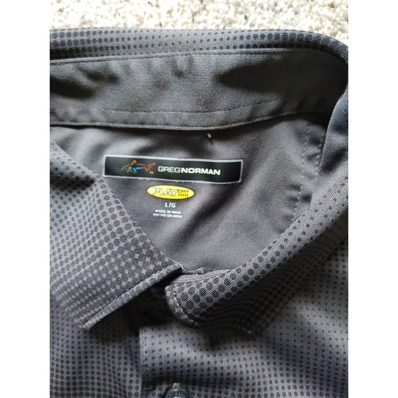 Greg Norman Play Dry Mens Golf Polo Shirt Black Grey Micro Dot Shark Logo L - Picture 3 of 5